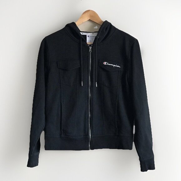 Champion Jacket Small Campus Eco Fleece Black Full Zip Hoodie Women's - Picture 2 of 5